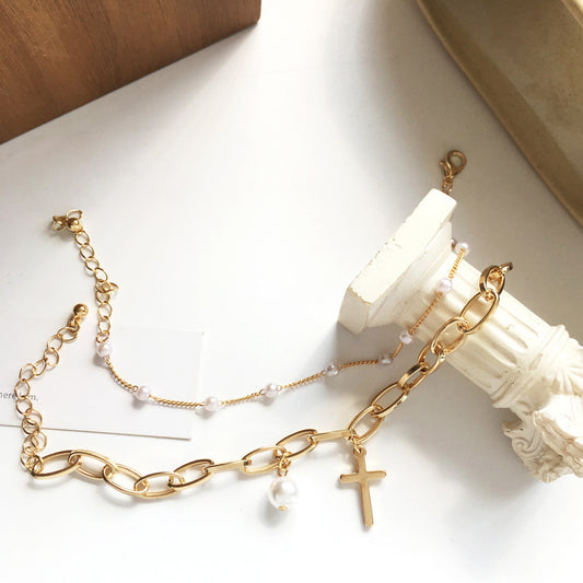 Set Bracciali Perle e Croce