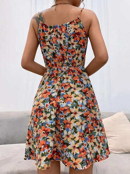 Sunset Bloom Halter Dress - Vibrant Floral Dress