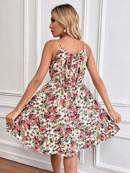 Sunset Bloom Halter Dress - Vibrant Floral Dress